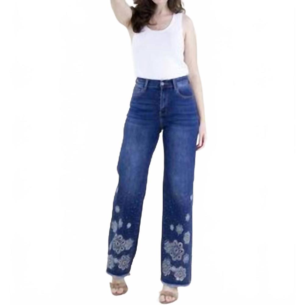 NEW ORIGINAL USA eyelet embroidered high rise wide leg jeans plus in denim blue